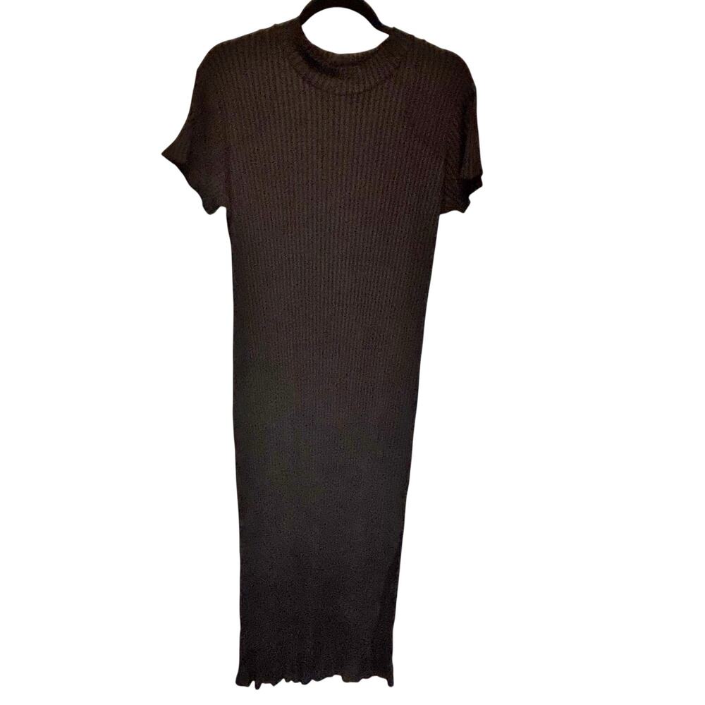 LNA Clothing Black Ribbed Short Sleeve Midi Dress - size 2X